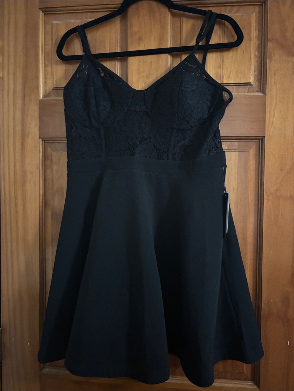 City Studio Black Lace-Top Skater Slip Dress